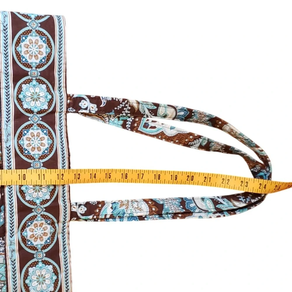 Vera Bradley Quilted‎ Tote Bag Brown Blue Floral Print Button Closure